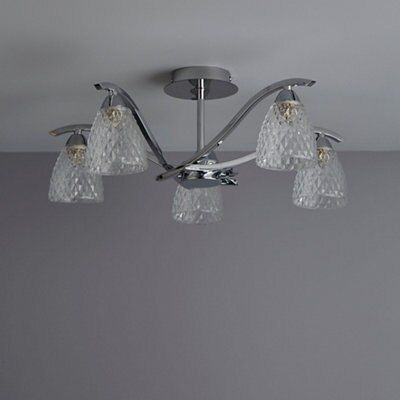 Tetbury Brushed Glass & metal Chrome effect 5 Lamp LED Ceiling light