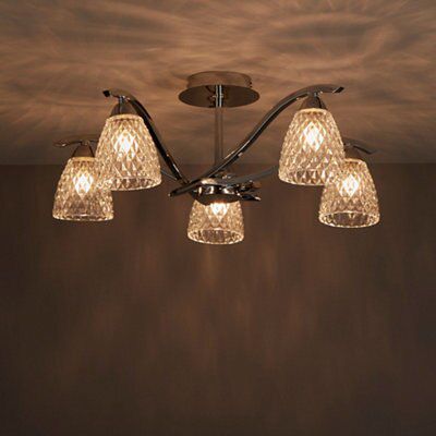 Tetbury Brushed Glass & metal Chrome effect 5 Lamp LED Ceiling light