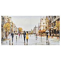 The Art Group Street after rain Yellow, white, black Canvas art (H)5cm x (W)10cm