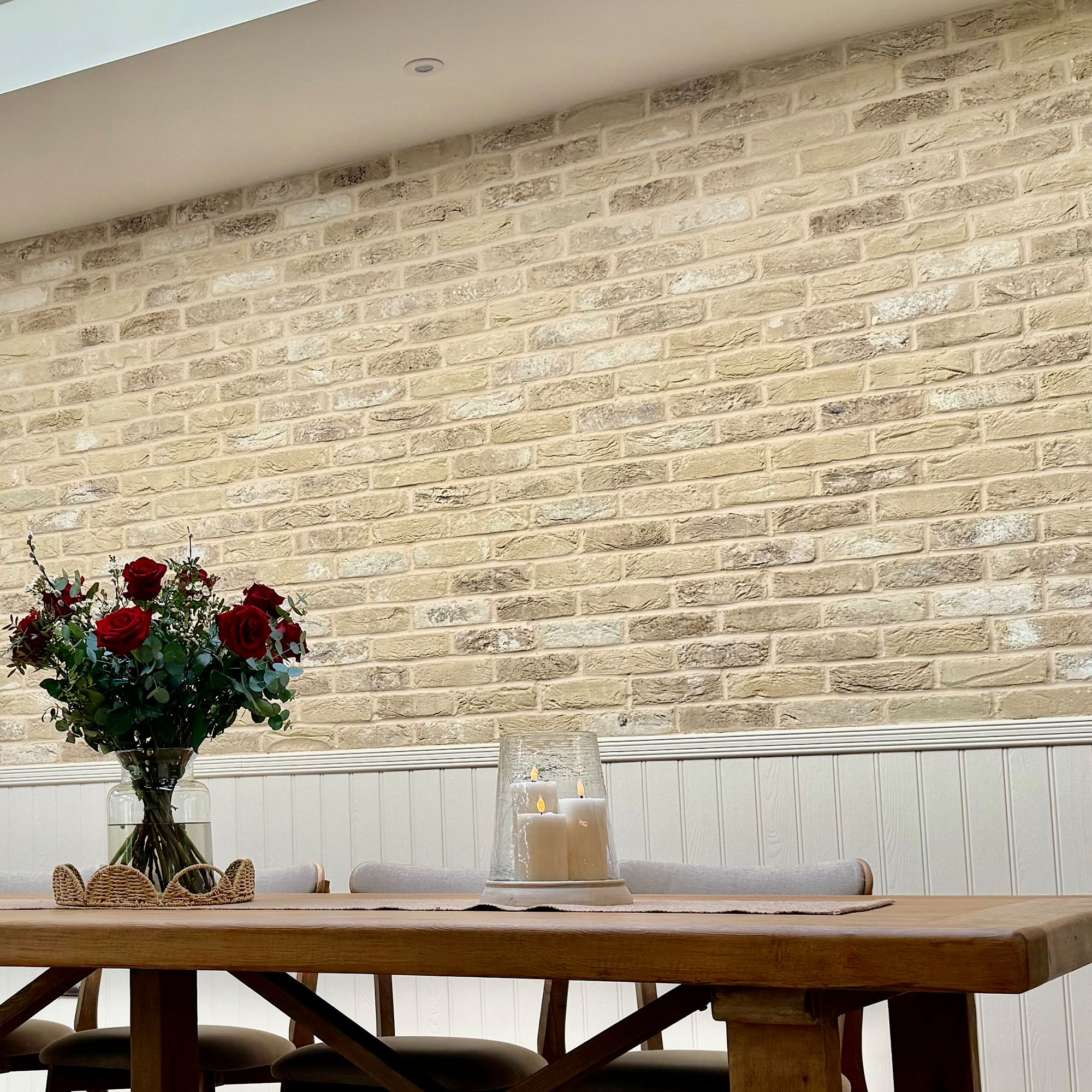 The Brick Tile Company Reclaimed Tumbled Cream Brick slip (L)215mm (W)65mm (T)22mm Pack of 35
