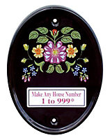 The House Nameplate Company Black Ceramic Self-adhesive Oval House number, (H)160mm (W)120mm