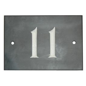 The House Nameplate Company Black & white Slate Rectangular House number 11, (H)102mm (W)140mm
