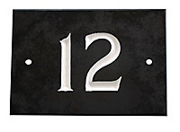 The House Nameplate Company Black & white Slate Rectangular House number 12, (H)102mm (W)140mm