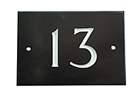 The House Nameplate Company Black & white Slate Rectangular House number 13, (H)102mm (W)140mm