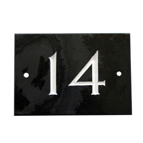The House Nameplate Company Black & white Slate Rectangular House number 14, (H)102mm (W)140mm