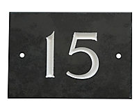 The House Nameplate Company Black & white Slate Rectangular House number 15, (H)102mm (W)140mm