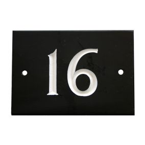 The House Nameplate Company Black & white Slate Rectangular House number 16, (H)102mm (W)140mm