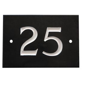 The House Nameplate Company Black & white Slate Rectangular House number 25, (H)102mm (W)140mm