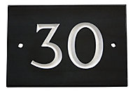 The House Nameplate Company Black & white Slate Rectangular House number 30, (H)102mm (W)140mm