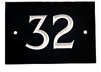 The House Nameplate Company Black & white Slate Rectangular House number 32, (H)102mm (W)140mm