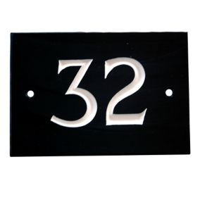 The House Nameplate Company Black & white Slate Rectangular House number 32, (H)102mm (W)140mm