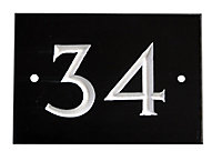 The House Nameplate Company Black & white Slate Rectangular House number 34, (H)102mm (W)140mm