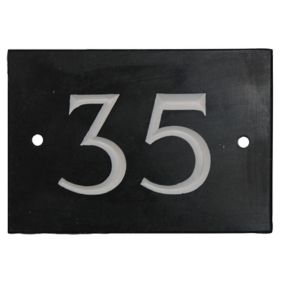 The House Nameplate Company Black & white Slate Rectangular House number 35, (H)102mm (W)140mm