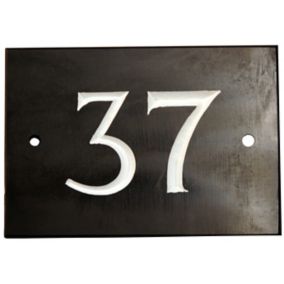 The House Nameplate Company Black & white Slate Rectangular House number 37, (H)102mm (W)140mm