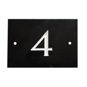 The House Nameplate Company Black & white Slate Rectangular House number 4, (H)102mm (W)140mm