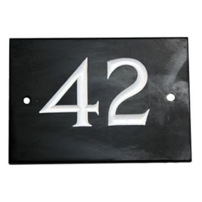 The House Nameplate Company Black & white Slate Rectangular House number 42, (H)102mm (W)140mm