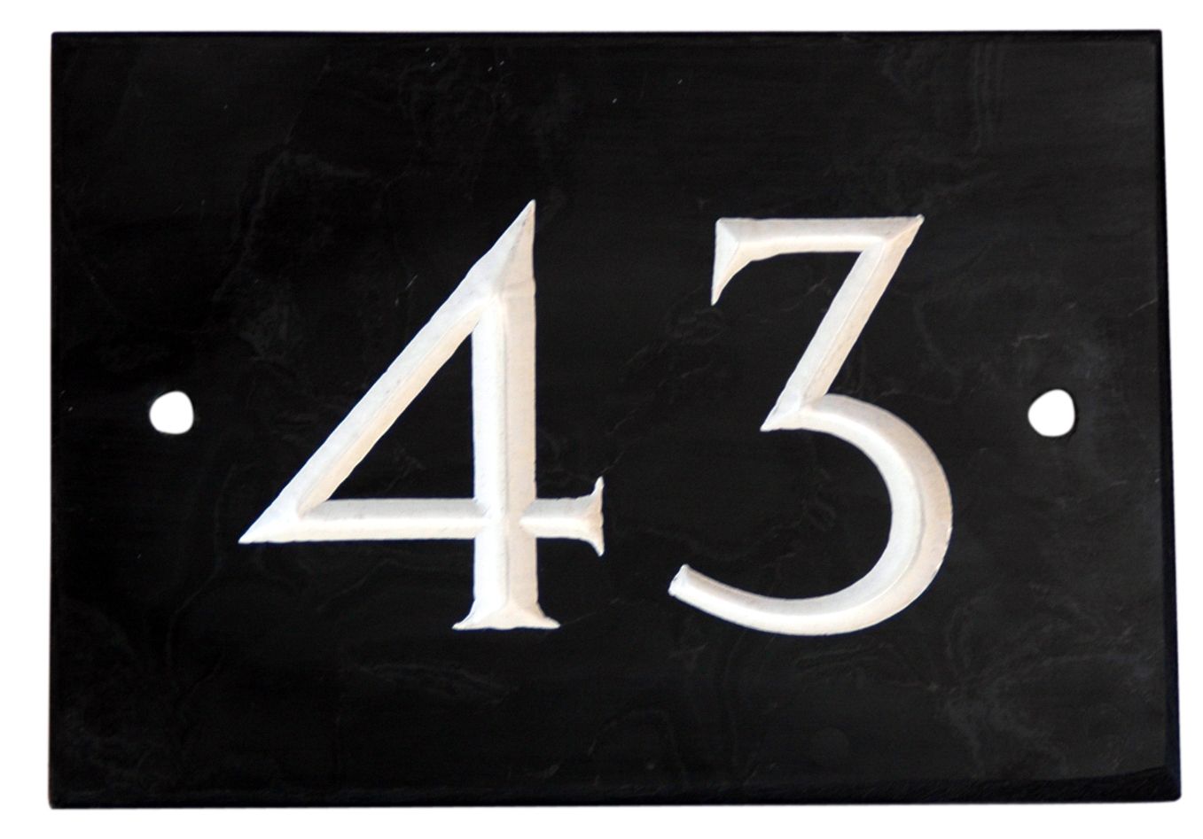 The House Nameplate Company Black & white Slate Rectangular House number 43, (H)102mm (W)140mm