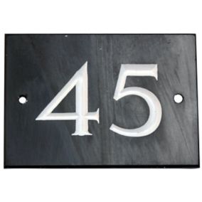 The House Nameplate Company Black & white Slate Rectangular House number 45, (H)102mm (W)140mm