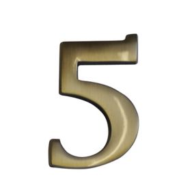 The House Nameplate Company Brass effect Metal Self-adhesive House number 5, (H)60mm (W)40mm