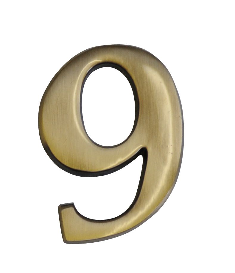 The House Nameplate Company Brass Effect Metal Self Adhesive House Number 9 H60mm W40mm 6422