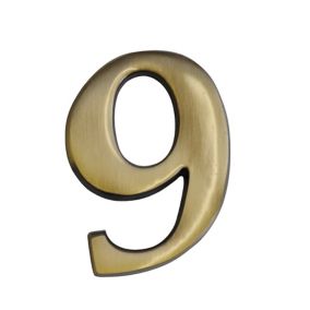 The House Nameplate Company Brass effect Metal Self-adhesive House number 9, (H)60mm (W)40mm
