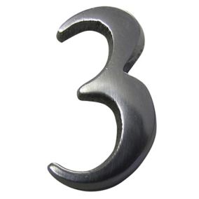 The House Nameplate Company Brushed Silver effect Aluminium Self-adhesive House number 3, (H)40mm (W)25mm