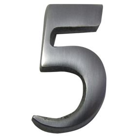 The House Nameplate Company Brushed Silver effect Aluminium Self-adhesive House number 5, (H)40mm (W)25mm