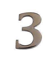 The House Nameplate Company Chrome-plated Metal Self-adhesive House number 3, (H)60mm (W)40mm