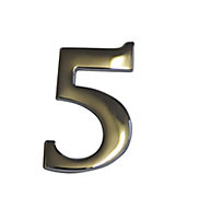 The House Nameplate Company Chrome-plated Metal Self-adhesive House number 5, (H)60mm (W)40mm