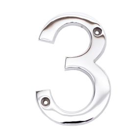 The House Nameplate Company Chrome-plated Zinc alloy House number 3, (H)100mm (W)60mm