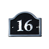 The House Nameplate Company Polished Black Aluminium House number 16, (H)120mm (W)160mm