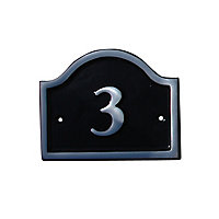 The House Nameplate Company Polished Black Aluminium House number 3, (H)120mm (W)160mm