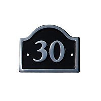 The House Nameplate Company Polished Black Aluminium House number 30, (H)120mm (W)160mm
