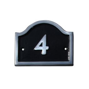 The House Nameplate Company Polished Black Aluminium House number 4, (H)120mm (W)160mm