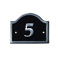 The House Nameplate Company Polished Black Aluminium House number 5, (H)120mm (W)160mm