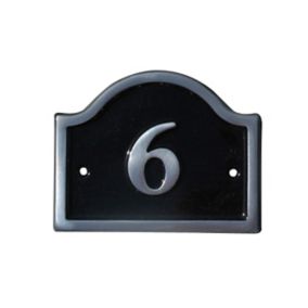 The House Nameplate Company Polished Black Aluminium House number 6, (H)120mm (W)160mm
