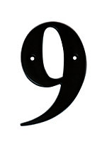 The House Nameplate Company Polished Black Aluminium House number 9, (H)100mm (W)65mm