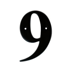 The House Nameplate Company Polished Black Aluminium House number 9, (H)100mm (W)65mm