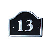 The House Nameplate Company Polished Black Aluminium Non self-adhesive House number 13, (H)120mm (W)160mm