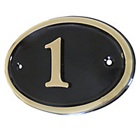 The House Nameplate Company Polished Black Brass Oval House number 1, (H)120mm (W)160mm