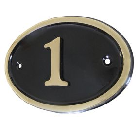 The House Nameplate Company Polished Black Brass Oval House number 1, (H)120mm (W)160mm