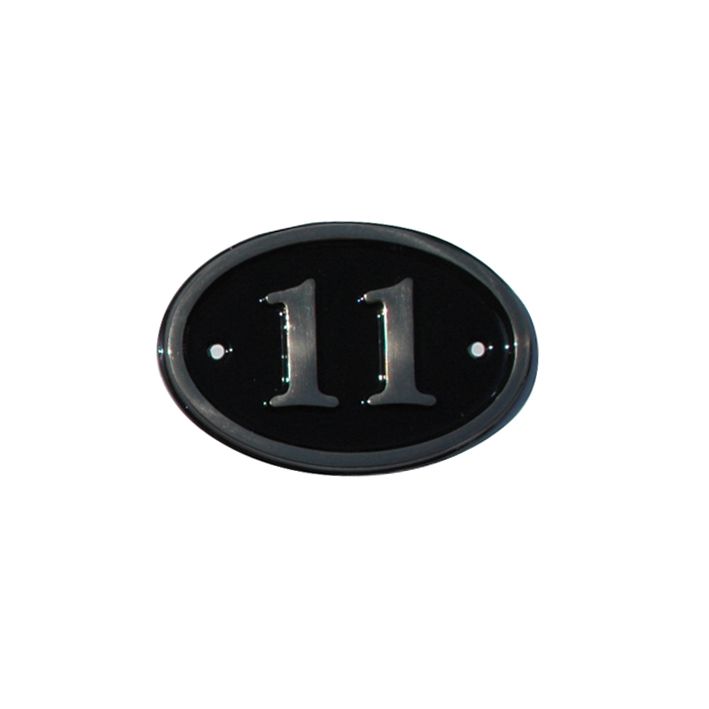 The House Nameplate Company Polished Black Brass Oval House Number 11 
