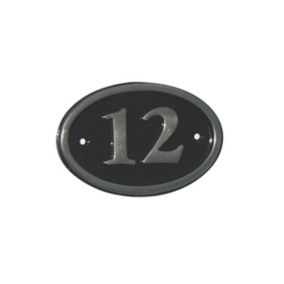The House Nameplate Company Polished Black Brass Oval House number 12, (H)120mm (W)160mm