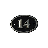 The House Nameplate Company Polished Black Brass Oval House number 14, (H)120mm (W)160mm