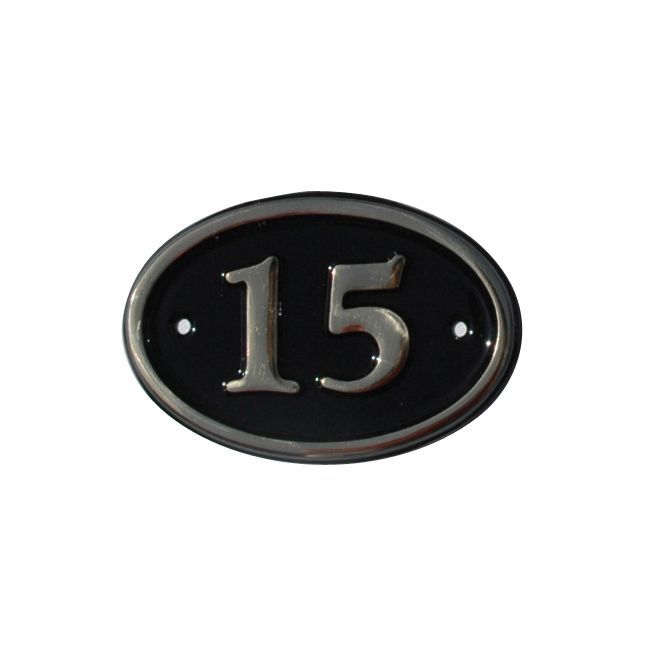 The House Nameplate Company Polished Black Brass Oval House number 15, (H)120mm (W)160mm