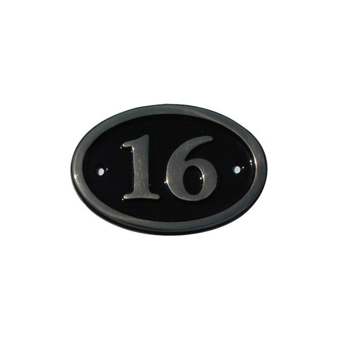 The House Nameplate Company Polished Black Brass Oval House number 16, (H)120mm (W)160mm