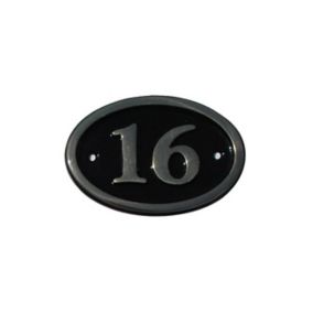 The House Nameplate Company Polished Black Brass Oval House number 16, (H)120mm (W)160mm