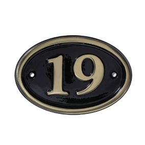 The House Nameplate Company Polished Black Brass Oval House number 19, (H)120mm (W)160mm
