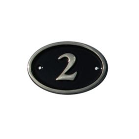 The House Nameplate Company Polished Black Brass Oval House number 2, (H)120mm (W)160mm