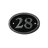 The House Nameplate Company Polished Black Brass Oval House number 28, (H)120mm (W)160mm
